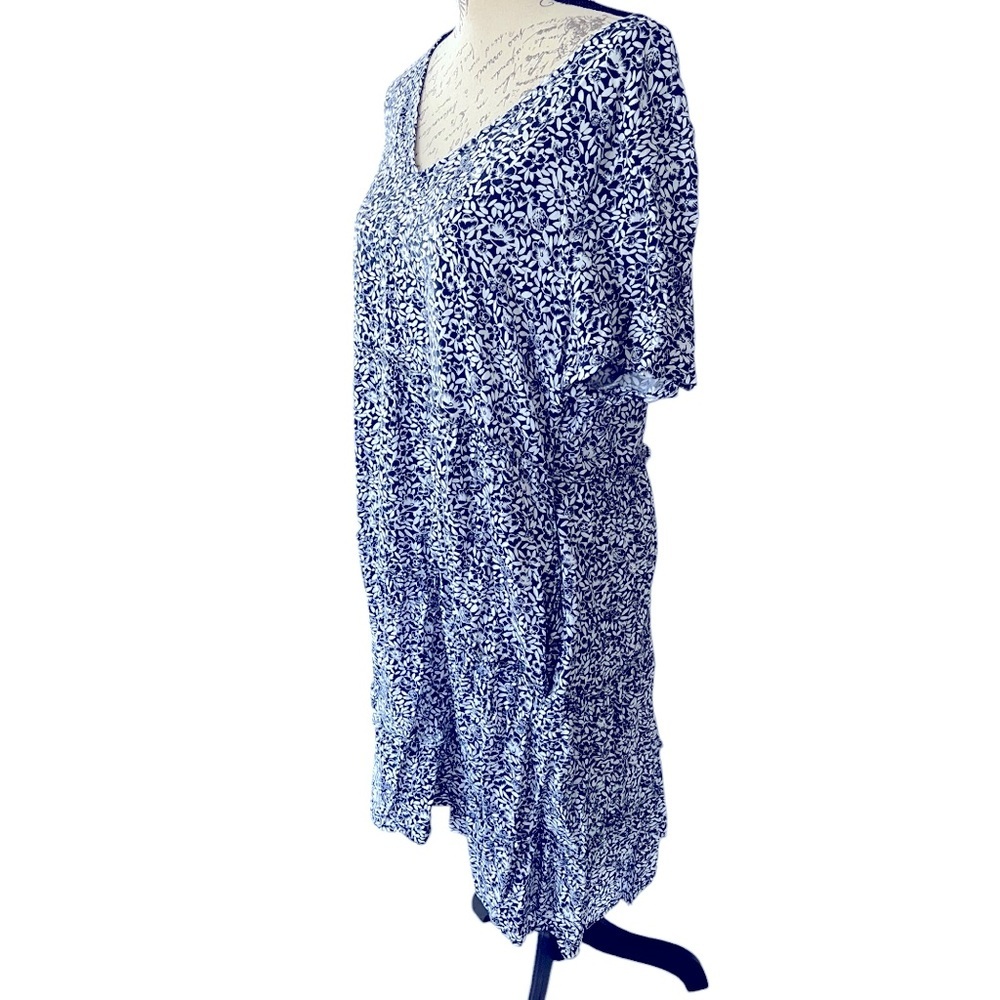 J. Crew Factory Floral tierd skirt mini dress, size large, blue, white print - Picture 5 of 8